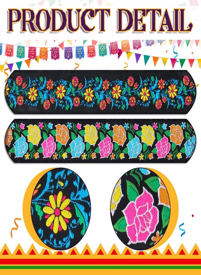 Croloose 2 Pcs Embroidered Mexican Belt for Women Dress Day of The Dead Traditional Adjustable Belt with Colorful Embroidered Flowers for Women Day of The Dead Halloween Dress Party - Image 3